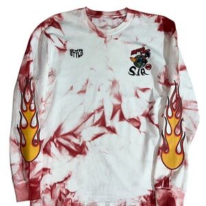 Style Just Right Red and White Tie-Dye Long Sleeve Shirt with Flame Design